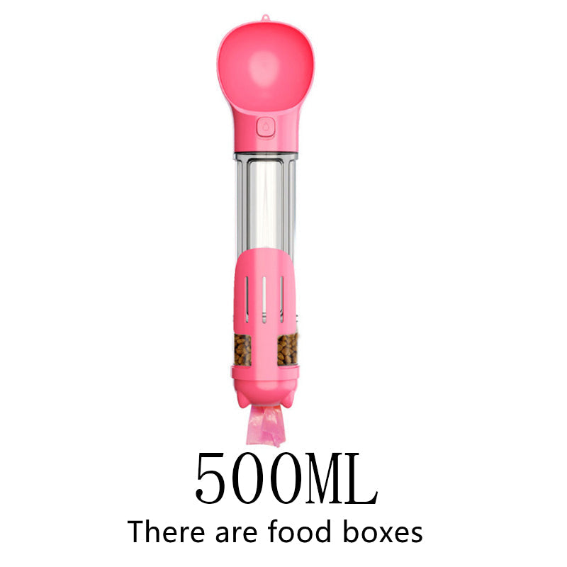 KFX-2103997 Multi-Functional Pet Water Bottle with Waste Bag and Shovel, 300ml - Available in Yellow, Pink, Blue, Green