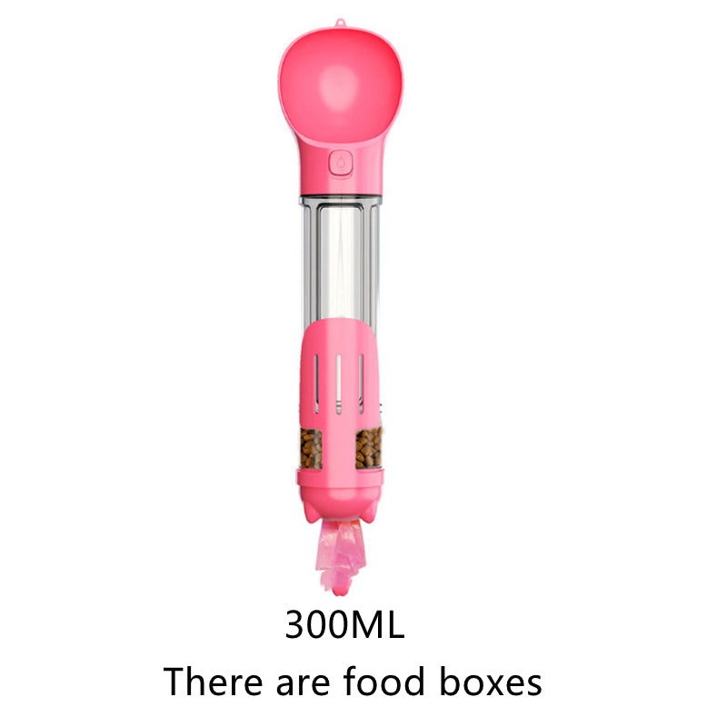 KFX-2103997 Multi-Functional Pet Water Bottle with Waste Bag and Shovel, 300ml - Available in Yellow, Pink, Blue, Green
