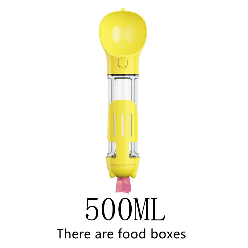 KFX-2103997 Multi-Functional Pet Water Bottle with Waste Bag and Shovel, 300ml - Available in Yellow, Pink, Blue, Green
