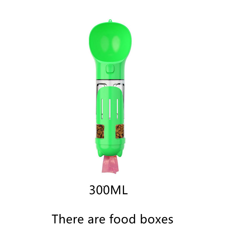KFX-2103997 Multi-Functional Pet Water Bottle with Waste Bag and Shovel, 300ml - Available in Yellow, Pink, Blue, Green