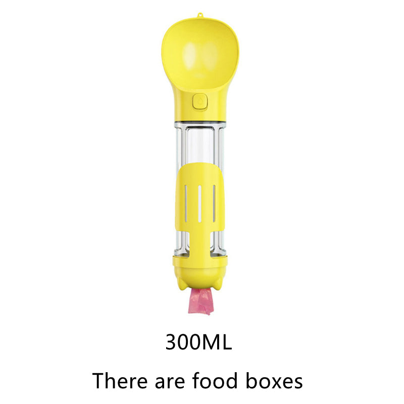 KFX-2103997 Multi-Functional Pet Water Bottle with Waste Bag and Shovel, 300ml - Available in Yellow, Pink, Blue, Green