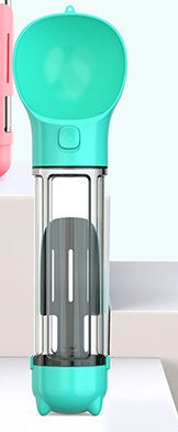 KFX-2103997 Multi-Functional Pet Water Bottle with Waste Bag and Shovel, 300ml - Available in Yellow, Pink, Blue, Green