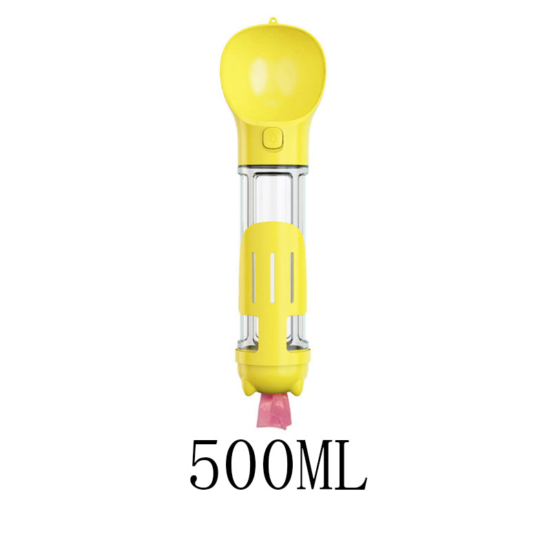 KFX-2103997 Multi-Functional Pet Water Bottle with Waste Bag and Shovel, 300ml - Available in Yellow, Pink, Blue, Green