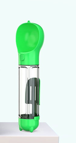 KFX-2103997 Multi-Functional Pet Water Bottle with Waste Bag and Shovel, 300ml - Available in Yellow, Pink, Blue, Green