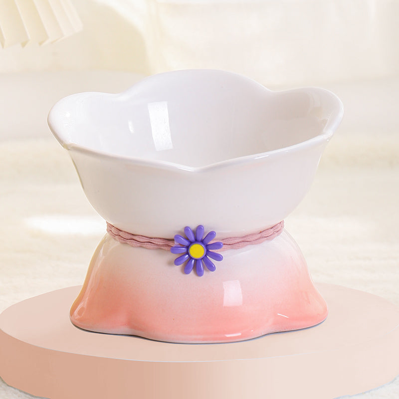 KFX-2104125 Ceramic Cat Bowl with Floral Gradient Design, 250ml Capacity, Multiple Color Options