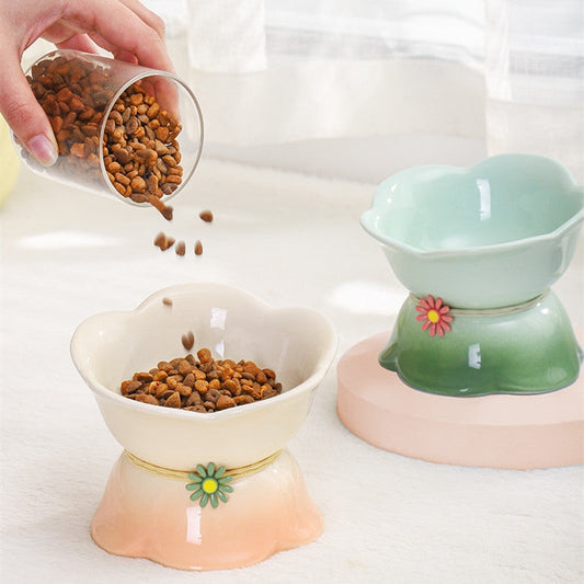 KFX-2104125 Ceramic Cat Bowl with Floral Gradient Design, 250ml Capacity, Multiple Color Options