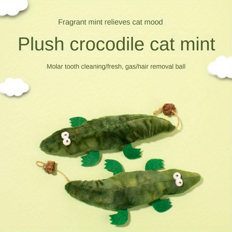 KFX-2105405 Durable Plush Alligator Catnip Toy with Peppermint Scent for Oral Care and Stress Relief