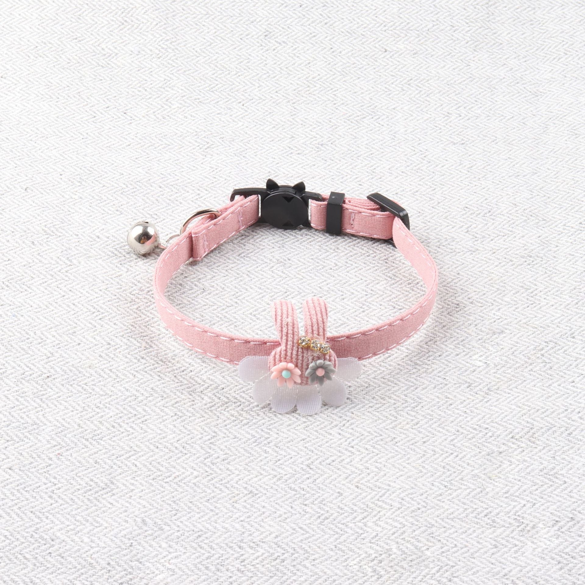 KFX-2109885 Pure Color Ribbon Pet Collar for Cats with Bell - Available in Gray, Brown, Light Blue, Khaki, and Pink