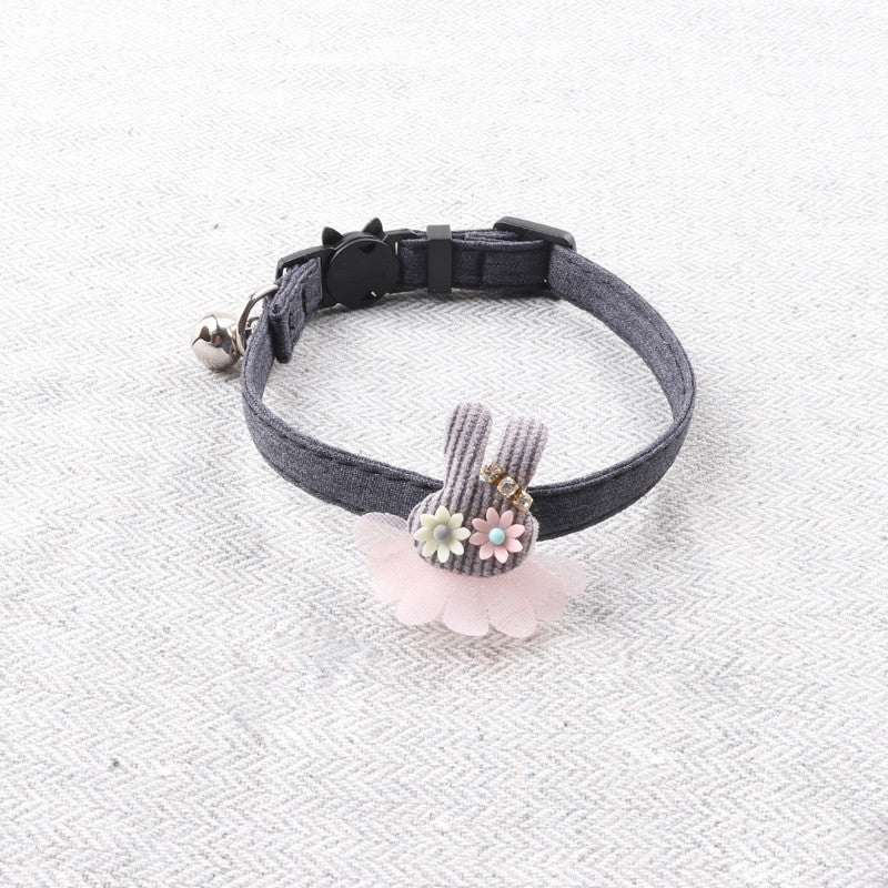 KFX-2109885 Pure Color Ribbon Pet Collar for Cats with Bell - Available in Gray, Brown, Light Blue, Khaki, and Pink
