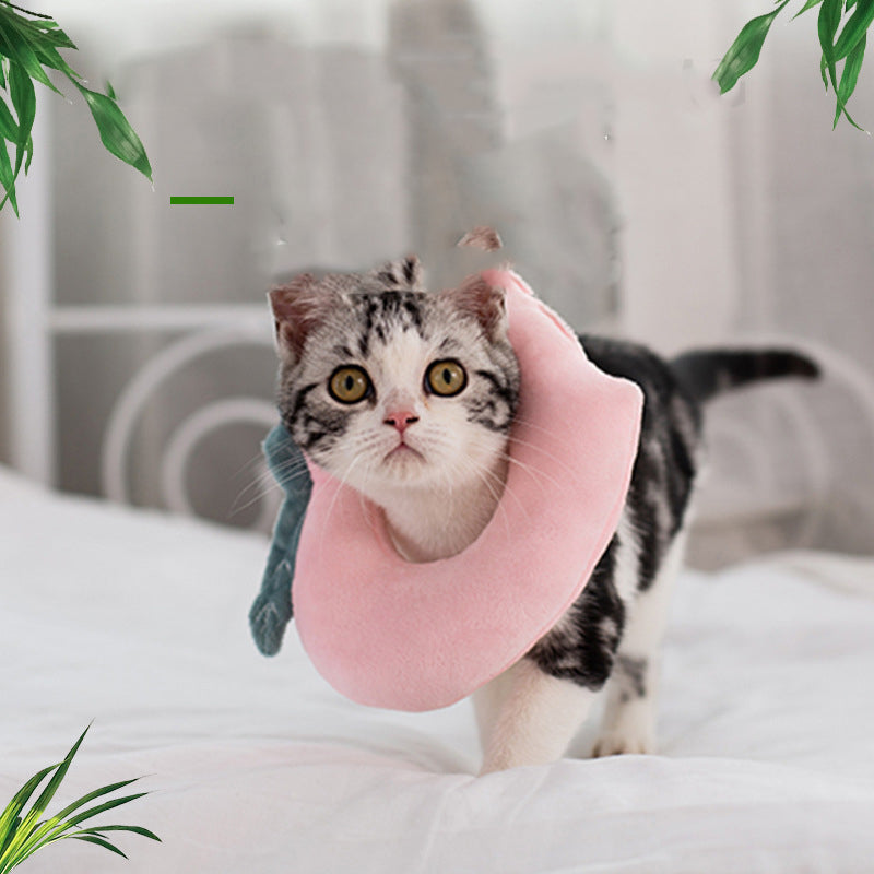 KFX-2110141 Adjustable Cute Toast Cat Anti-Licking Bib Headgear for Cats and Puppies