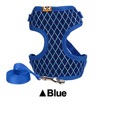 KFX-2112957 Rhinestone-Embellished Mesh Pet Harness and Leash for Small Pets - Breathable and Adjustable Outdoor Walking Set