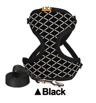 KFX-2112957 Rhinestone-Embellished Mesh Pet Harness and Leash for Small Pets - Breathable and Adjustable Outdoor Walking Set
