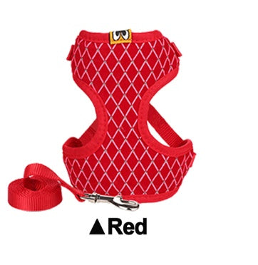 KFX-2112957 Rhinestone-Embellished Mesh Pet Harness and Leash for Small Pets - Breathable and Adjustable Outdoor Walking Set