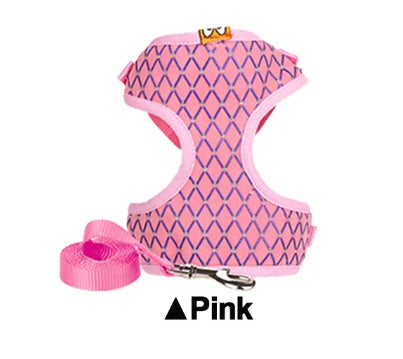 KFX-2112957 Rhinestone-Embellished Mesh Pet Harness and Leash for Small Pets - Breathable and Adjustable Outdoor Walking Set
