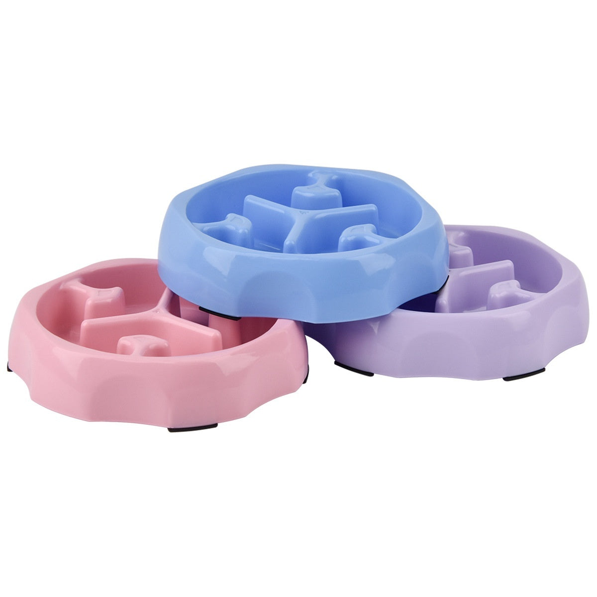 KFX-2113853 Round Slow Feeding Bowl for Pets - Available in Blue, Purple, Pink, and Black - Ideal Pet Tableware