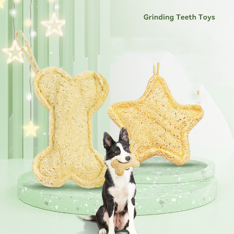 KFX-2114493 Durable Loofah Chew Toy for Puppies – Star and Bone Shape Teething Aid