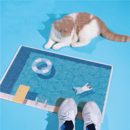 KFX-2115517 Floating Cat Pool Mat with Non-Slip Rubber Surface and Wire Mesh Filter for Easy Cleaning
