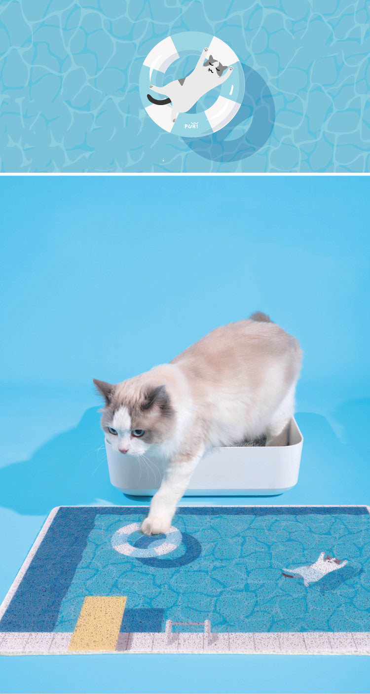 KFX-2115517 Floating Cat Pool Mat with Non-Slip Rubber Surface and Wire Mesh Filter for Easy Cleaning