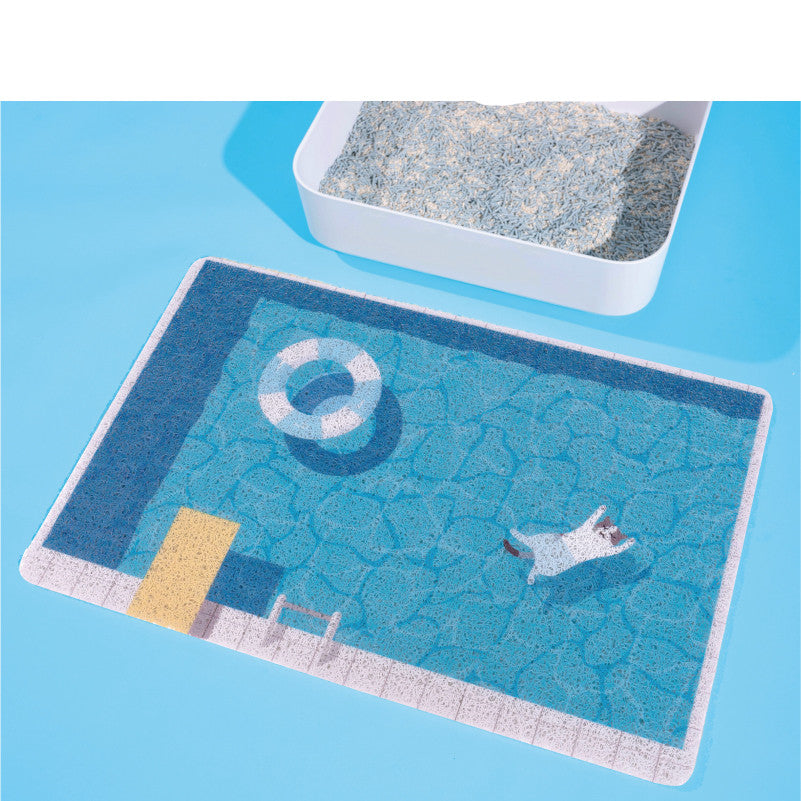 KFX-2115517 Floating Cat Pool Mat with Non-Slip Rubber Surface and Wire Mesh Filter for Easy Cleaning