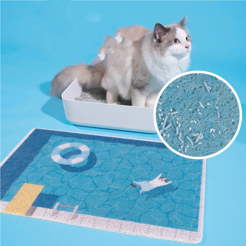 KFX-2115517 Floating Cat Pool Mat with Non-Slip Rubber Surface and Wire Mesh Filter for Easy Cleaning