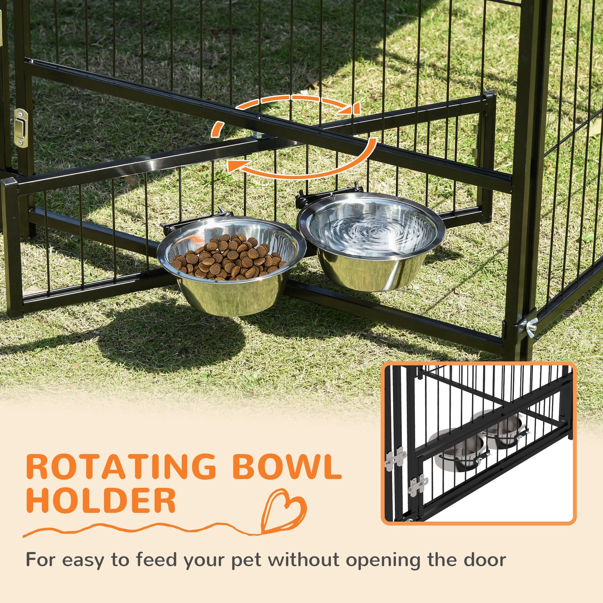 KFX-2117309 Outdoor Dog Kennel Playpen with Canopy, 4.6' x 4.6' x 5', Includes Rotating Food and Water Bowls