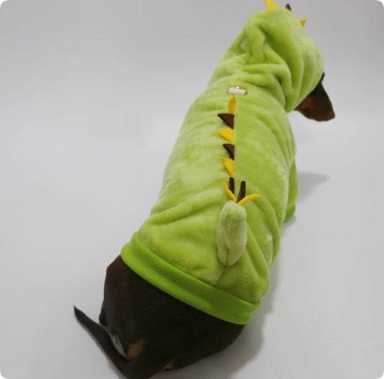 KFX-2118077 Velvet Thermal Hooded Sweatshirt for Pets - Double-sided Transforming Dinosaur Design, Multiple Sizes Available