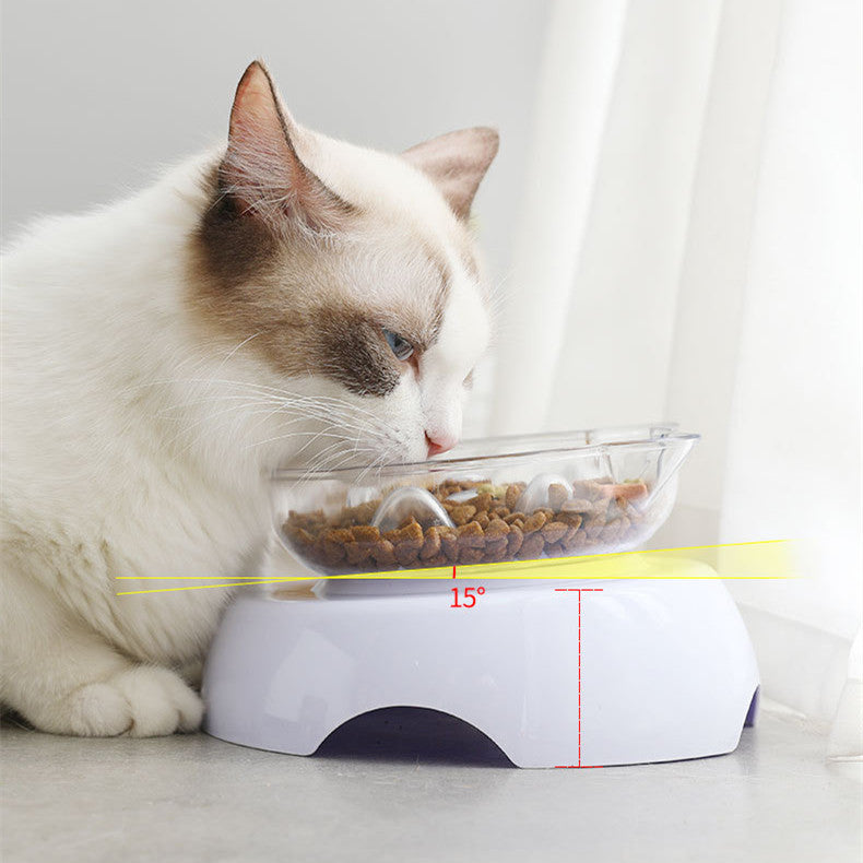 KFX-2119613 Transparent Plastic Cat Bowl with Oblique Mouth Design for Cervical Spine Protection