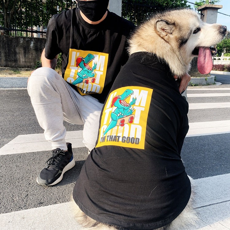 KFX-2121789 Cute Parent-Child Anti-Fluff Pet Clothes with Skateboard Dinosaur Print in Stylish Cotton