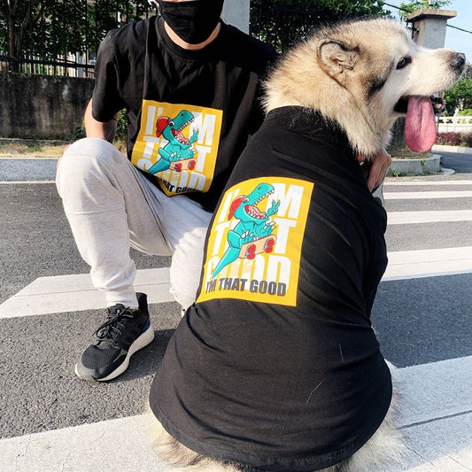 KFX-2121789 Cute Parent-Child Anti-Fluff Pet Clothes with Skateboard Dinosaur Print in Stylish Cotton