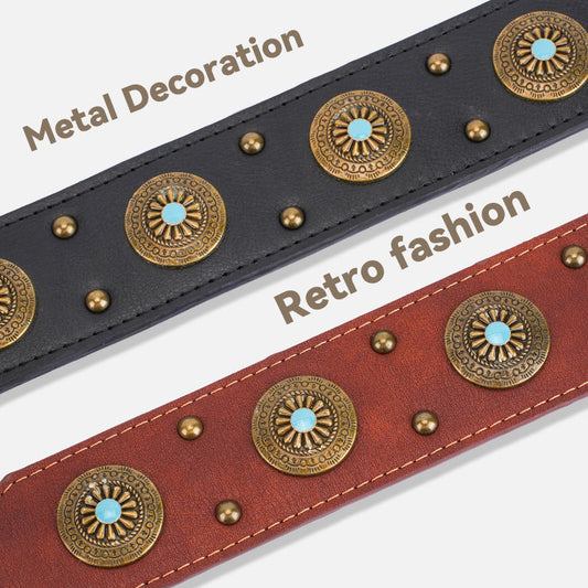 KFX-2127165 Retro Leather Dog Collar for Medium and Large Dogs in Brown and Black