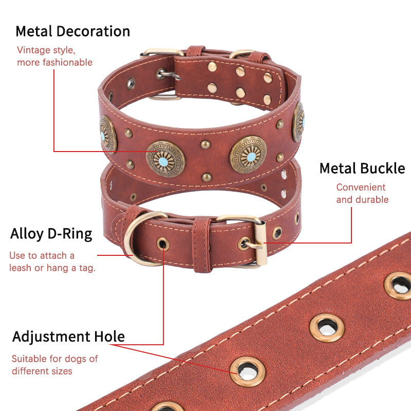 KFX-2127165 Retro Leather Dog Collar for Medium and Large Dogs in Brown and Black