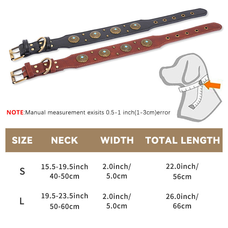 KFX-2127165 Retro Leather Dog Collar for Medium and Large Dogs in Brown and Black