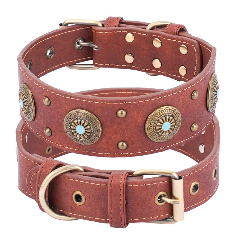 KFX-2127165 Retro Leather Dog Collar for Medium and Large Dogs in Brown and Black