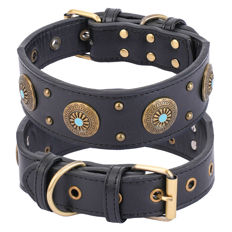 KFX-2127165 Retro Leather Dog Collar for Medium and Large Dogs in Brown and Black