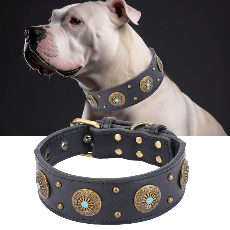 KFX-2127165 Retro Leather Dog Collar for Medium and Large Dogs in Brown and Black