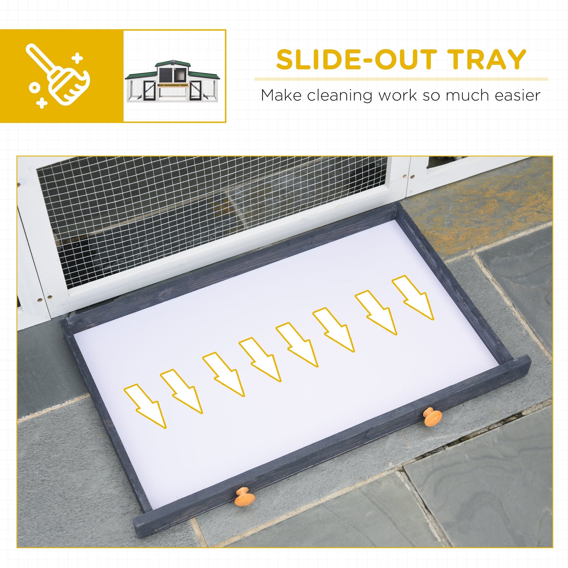KFX-2128829 Large Gray Wooden Rabbit Hutch with Double Runs, Removable Cleaning Tray, and Asphalt Roof for Outdoor Use