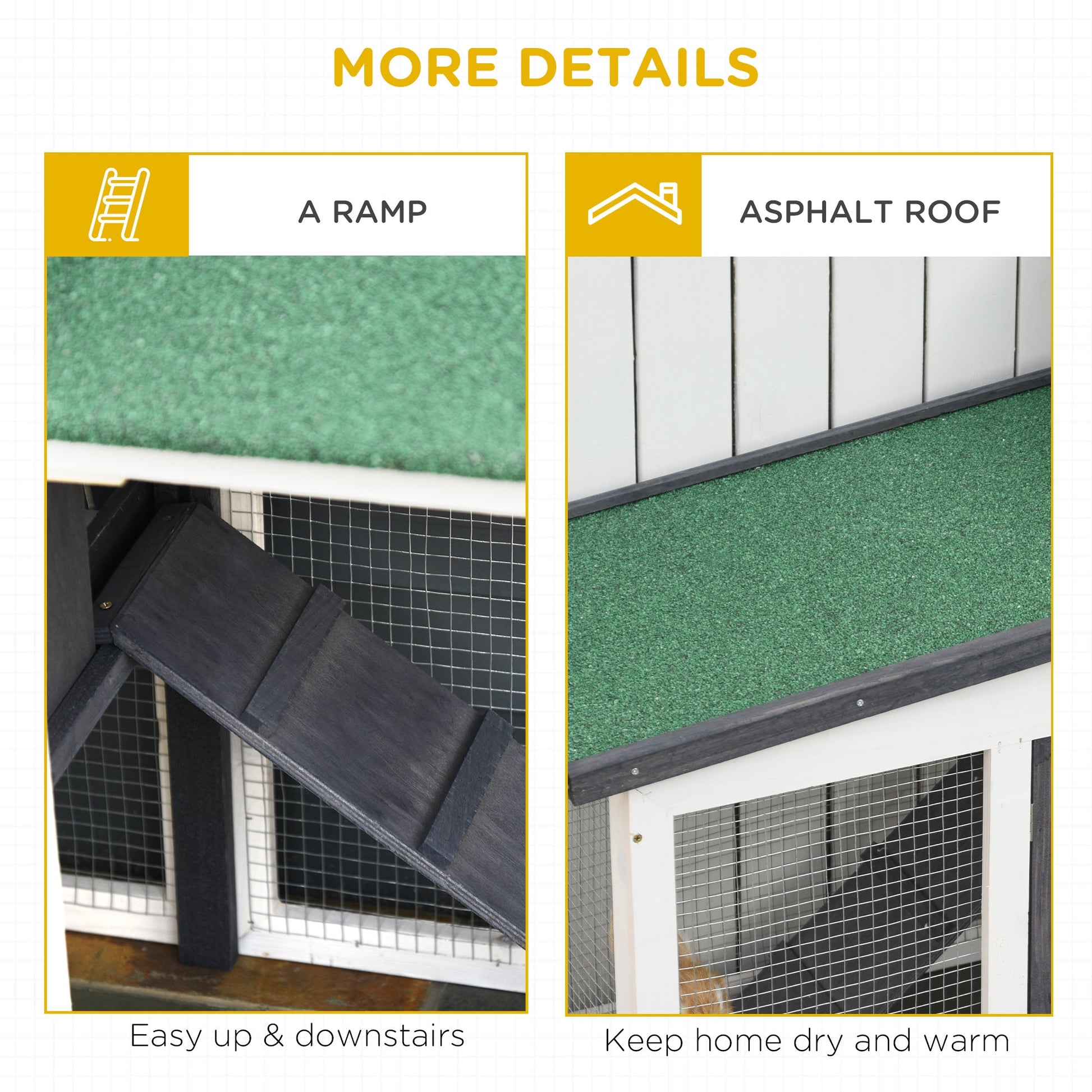 KFX-2128829 Large Gray Wooden Rabbit Hutch with Double Runs, Removable Cleaning Tray, and Asphalt Roof for Outdoor Use