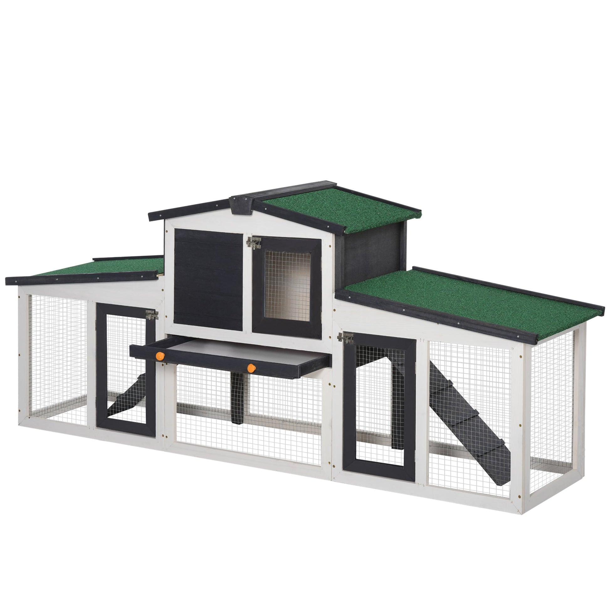 KFX-2128829 Large Gray Wooden Rabbit Hutch with Double Runs, Removable Cleaning Tray, and Asphalt Roof for Outdoor Use