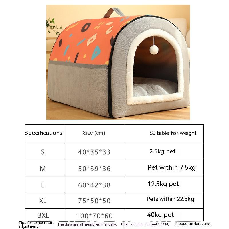 KFX-2129213 Warm Semi-Enclosed Removable & Washable Dog Kennel in Two-Color Geometric Pattern