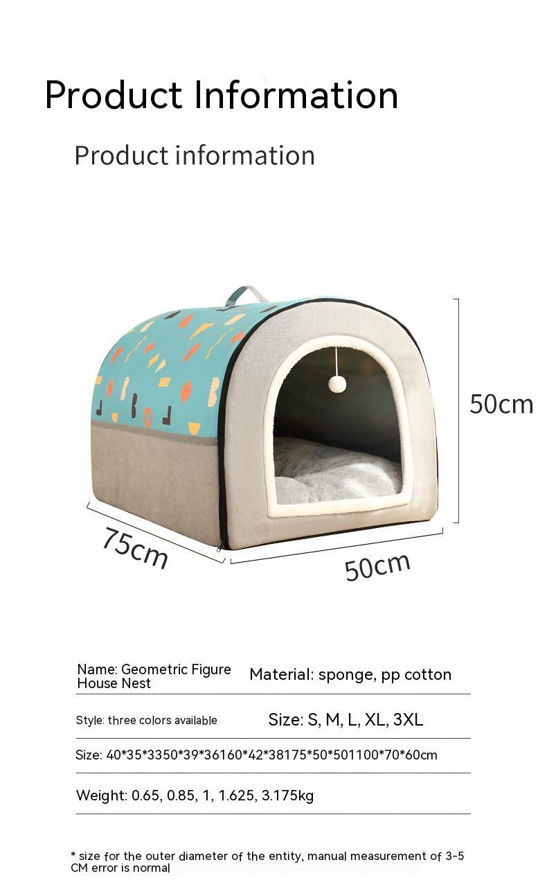 KFX-2129213 Warm Semi-Enclosed Removable & Washable Dog Kennel in Two-Color Geometric Pattern