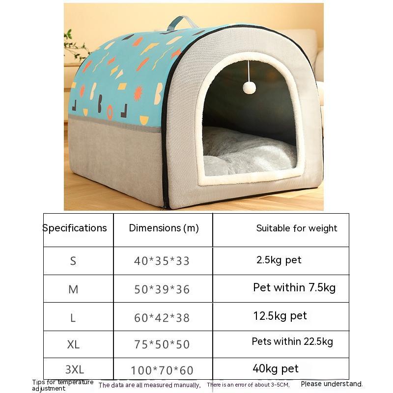 KFX-2129213 Warm Semi-Enclosed Removable & Washable Dog Kennel in Two-Color Geometric Pattern
