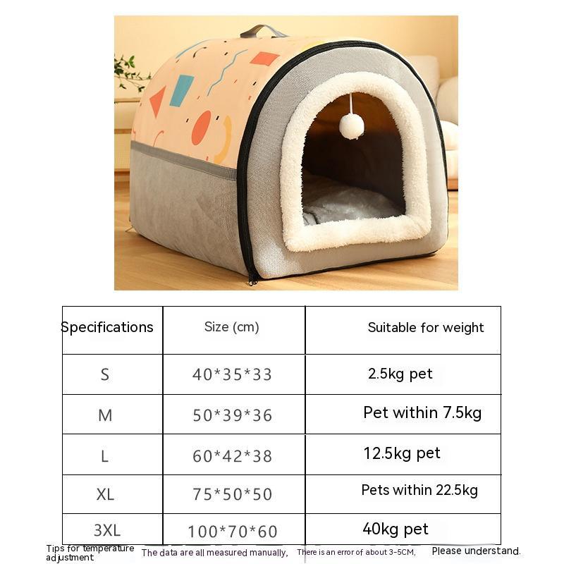 KFX-2129213 Warm Semi-Enclosed Removable & Washable Dog Kennel in Two-Color Geometric Pattern