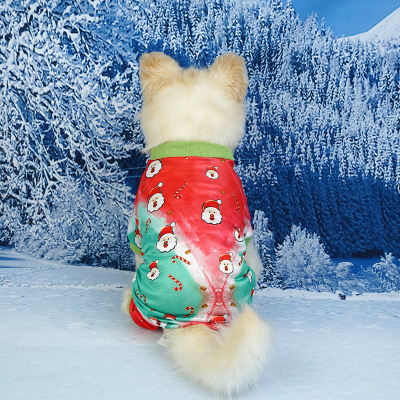 KFX-2129341 Festive Red and Green Santa Claus and Christmas Tree Dog Clothes in Sizes S, M, L, XL