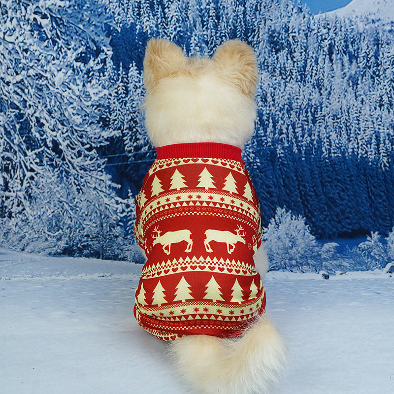 KFX-2129341 Festive Red and Green Santa Claus and Christmas Tree Dog Clothes in Sizes S, M, L, XL
