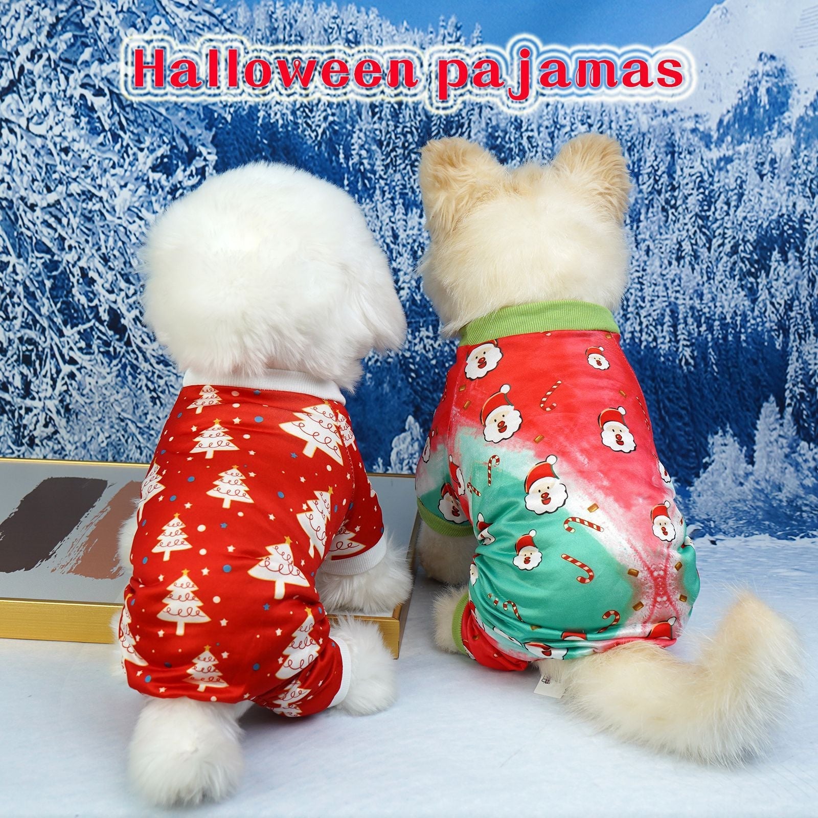 KFX-2129341 Festive Red and Green Santa Claus and Christmas Tree Dog Clothes in Sizes S, M, L, XL