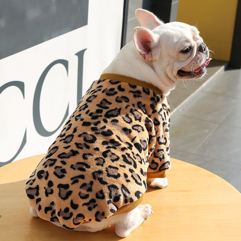 KFX-2131773 Warm Coral Fleece Pajamas for Dogs in Brown and Pink Leopard Prints