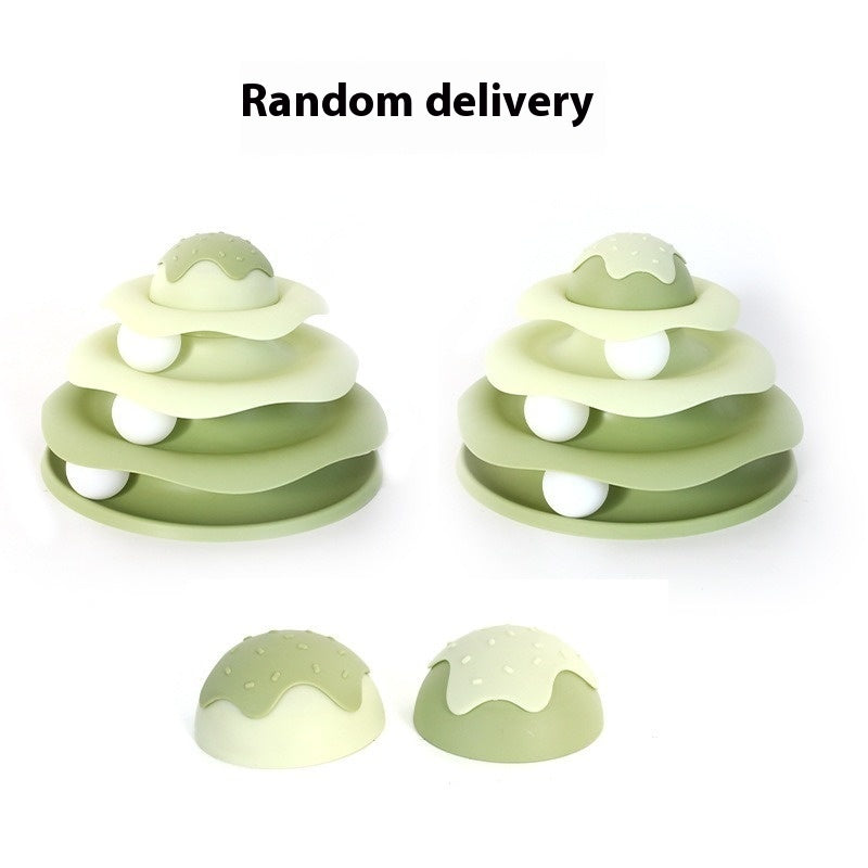 KFX-2132413 Cat Self-Hi Turntable Toy in Grass Green, Lemon Yellow, Deep Sea Blue, and Rouge Pink, 24cm
