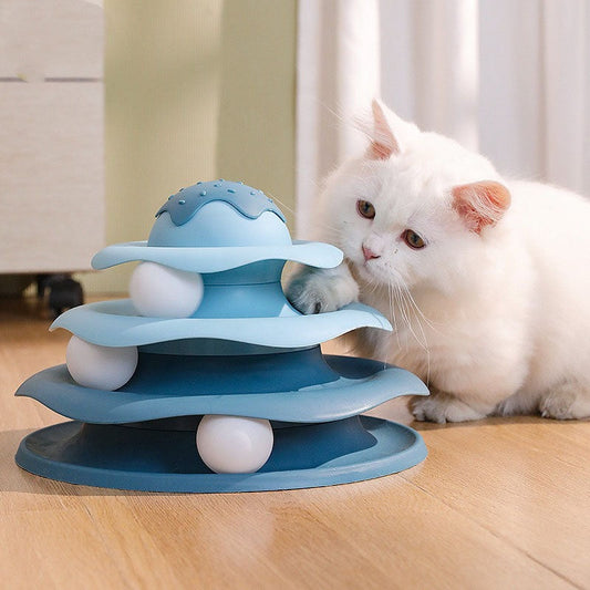 KFX-2132413 Cat Self-Hi Turntable Toy in Grass Green, Lemon Yellow, Deep Sea Blue, and Rouge Pink, 24cm