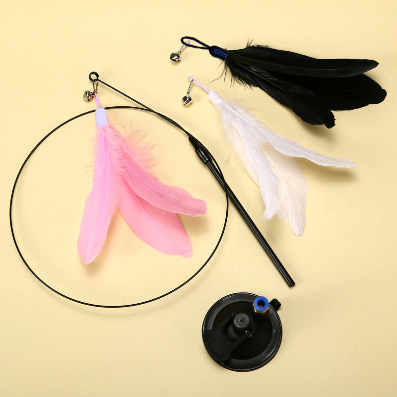 KFX-2135741 Suction Cup Cat Toy with Bell and Feather Wand in Various Colors