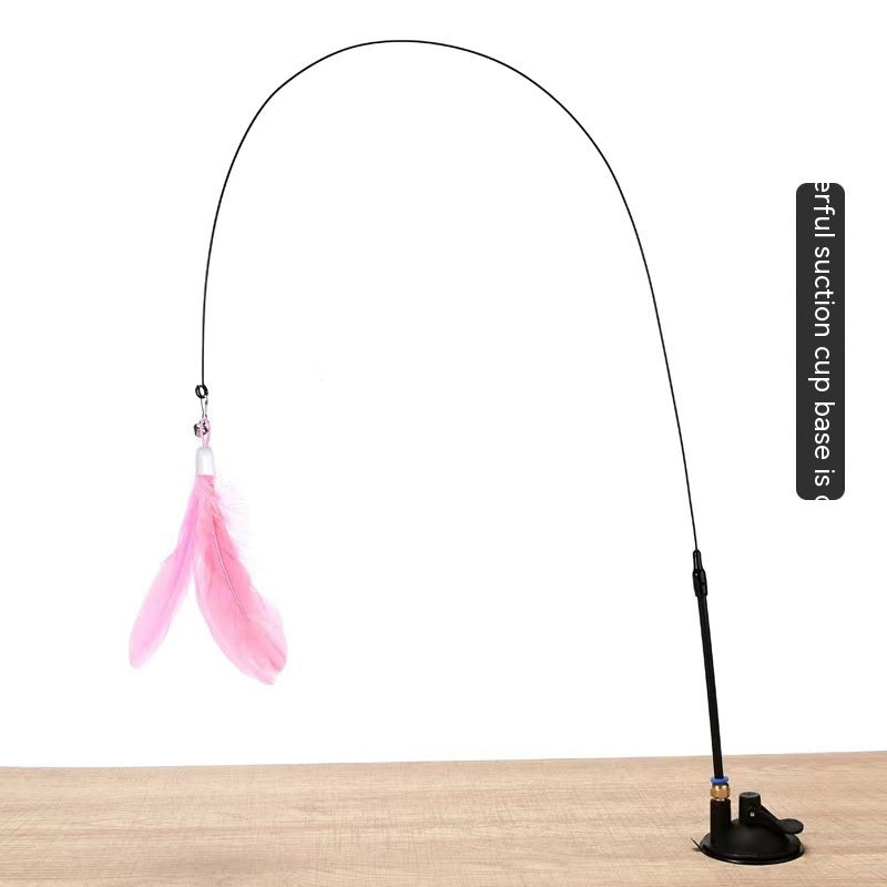 KFX-2135741 Suction Cup Cat Toy with Bell and Feather Wand in Various Colors